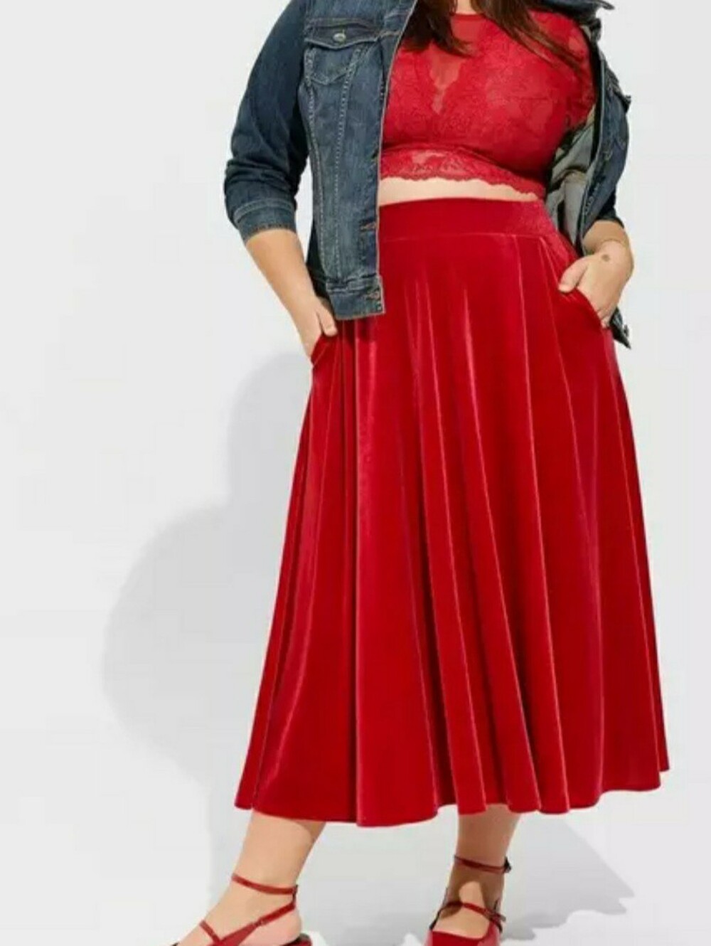 torrid Red Velvet A-Line Midi Skirt Holiday Size 4X